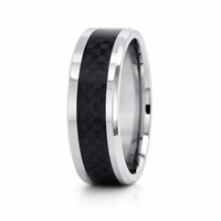 8mm Bevelled Edge Carbon Fibre Tungsten Ring