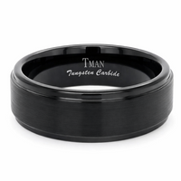8mm Black Step-Cut Brushed Tungsten Ring