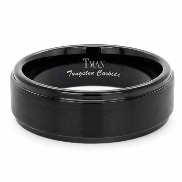 8mm Black Step-Cut Brushed Tungsten Ring