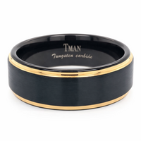 8mm Tungsten Black & Rose Gold Flat Brushed Step Band
