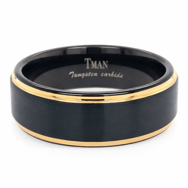 8mm Tungsten Black & Rose Gold Flat Brushed Step Band