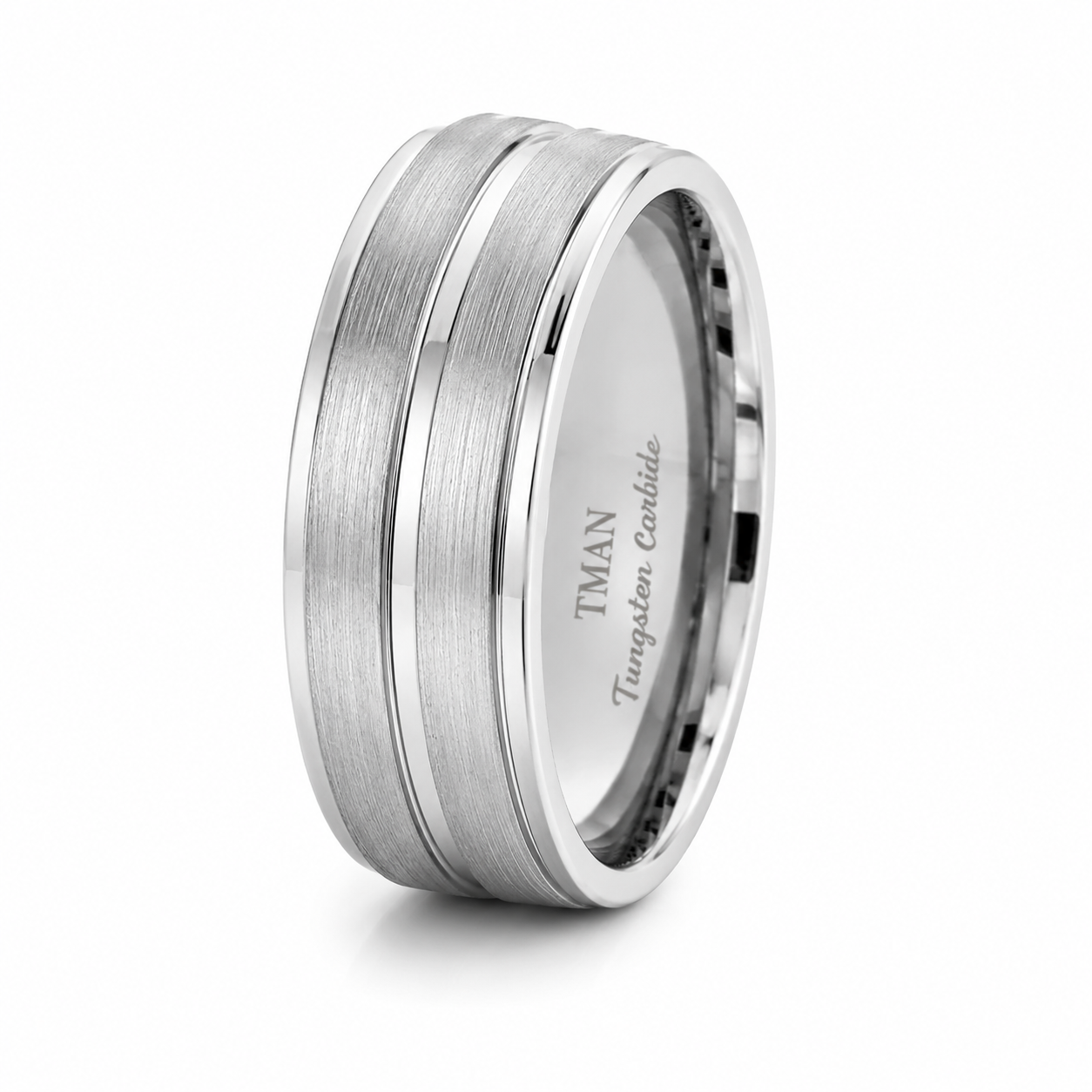 8mm Tungsten Silver Brushed Flat Step Groove Band