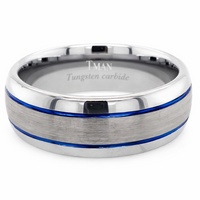 8mm Tungsten Blue Dome Brushed Groove Band – 8mm