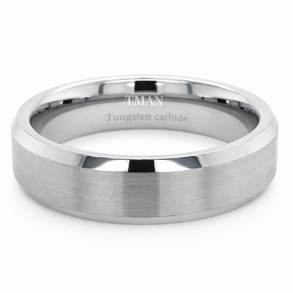 6mm Tungsten Flat Brushed Beveled Band