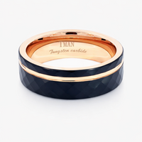 8mm Tungsten Black & Rose Gold Faceted Flat Groove Ring