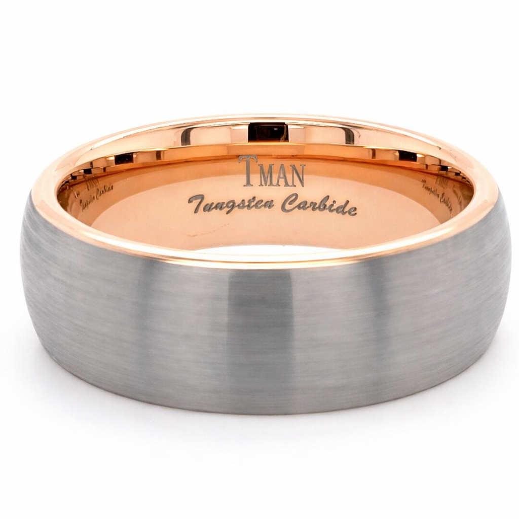 8mm Tungsten Brushed Dome Rose Gold Band