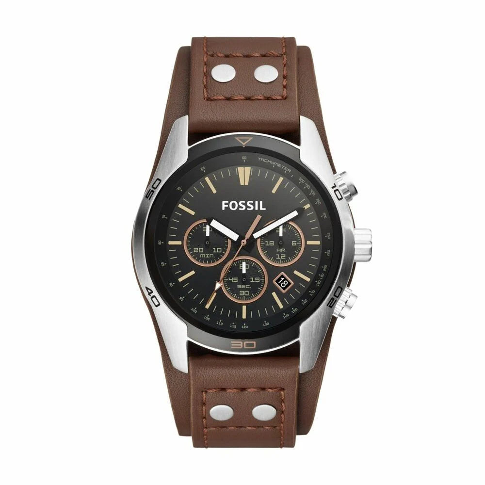 Fossil Men's Coachman Silver/Steel Round Leather Watch - CH2891