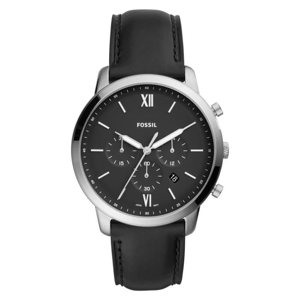 Fossil Men's Neutra Chrono Black Round Leather Watch - FS5452