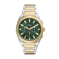 Fossil Everett Green Dial Two Tone Stainless Steel Chronograph Watch FS6106