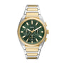 Fossil Everett Green Dial Two Tone Stainless Steel Chronograph Watch FS6106