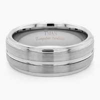8mm Tungsten Silver Brushed Flat Step Groove Band