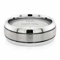 8mm Black Groove Dome Brushed Tungsten Ring
