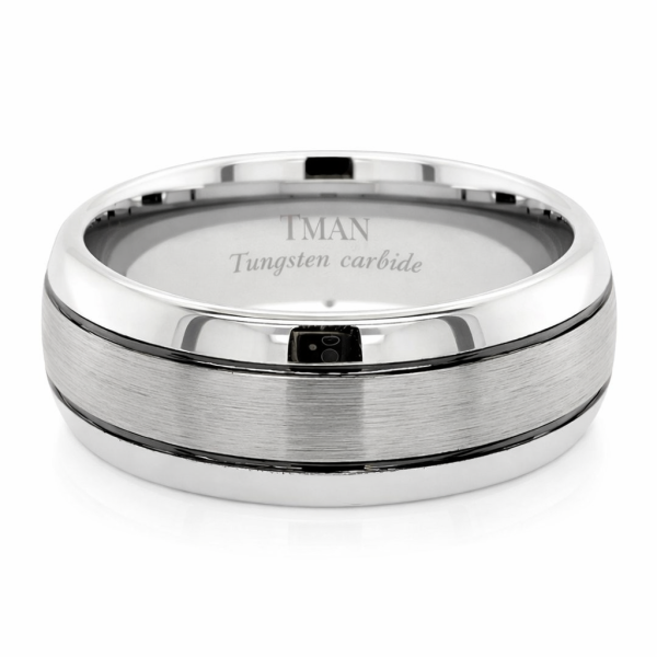 8mm Black Groove Dome Brushed Tungsten Ring