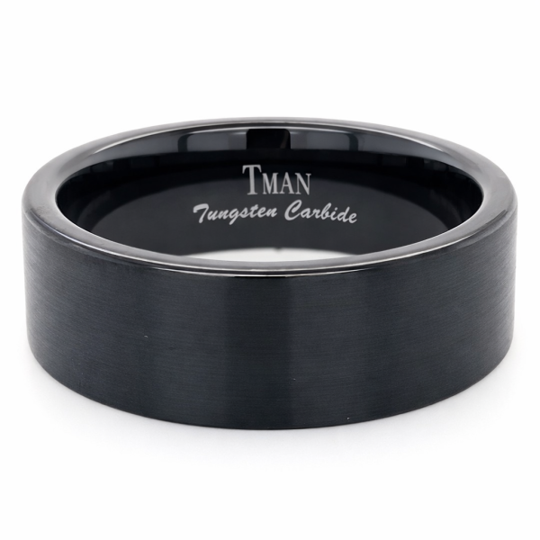 8mm Black Flat Brushed Bevel Edge Tungsten Ring