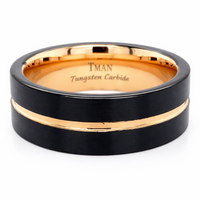 8mm Tungsten Black & Rose Gold Flat Brushed Band