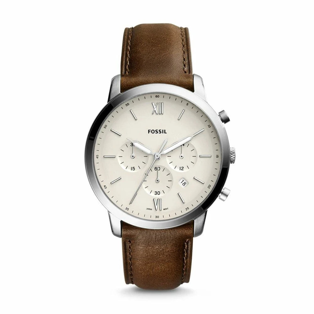 Fossil Men's Neutra Chrono Silver Round Leather Watch FS5380