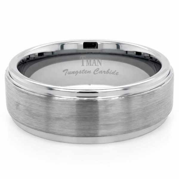 8mm Tungsten Silver Flat Brushed Step Band
