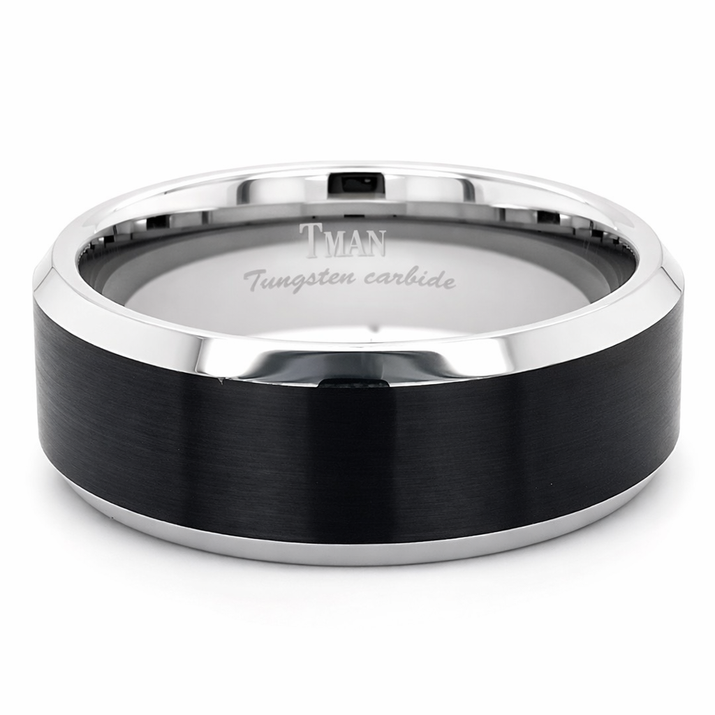 8mm Black Flat Brushed Bevel Edge Tungsten Ring