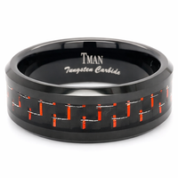 8mm Tungsten Black & Red Carbon Fibre Inlay Ring