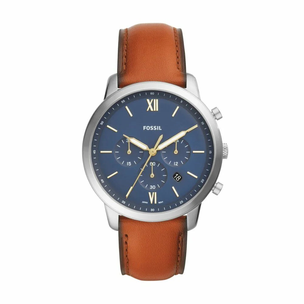 Fossil Men's Neutra Chrono Silver Round Leather Watch FS5453