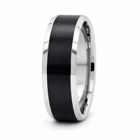 8mm Black Flat Brushed Bevel Edge Tungsten Ring
