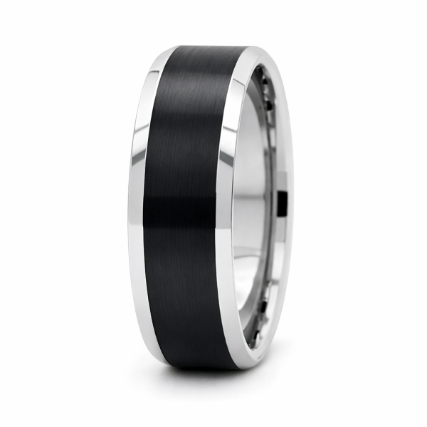8mm Black Flat Brushed Bevel Edge Tungsten Ring