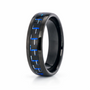 8mm Tungsten Black & Blue Carbon Fibre Polished Dome Ring