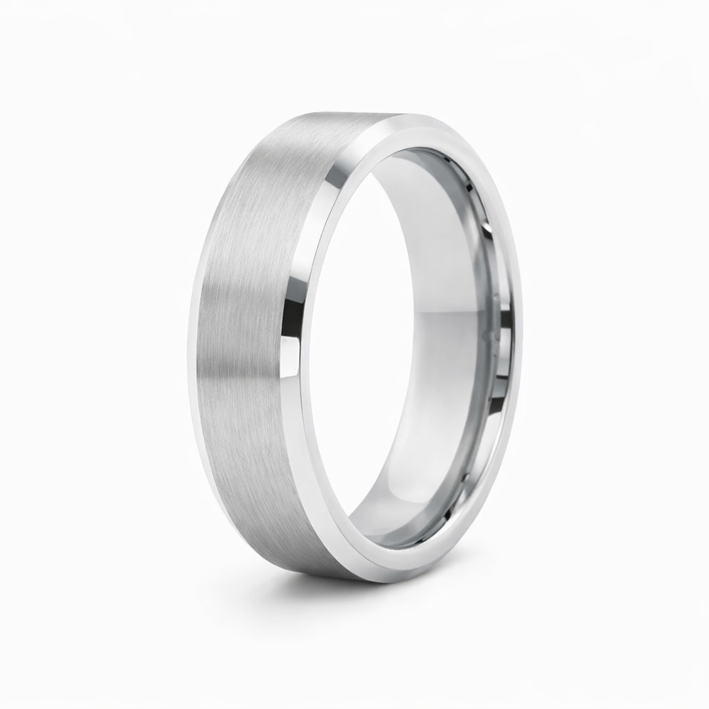 6mm Tungsten Flat Brushed Beveled Band