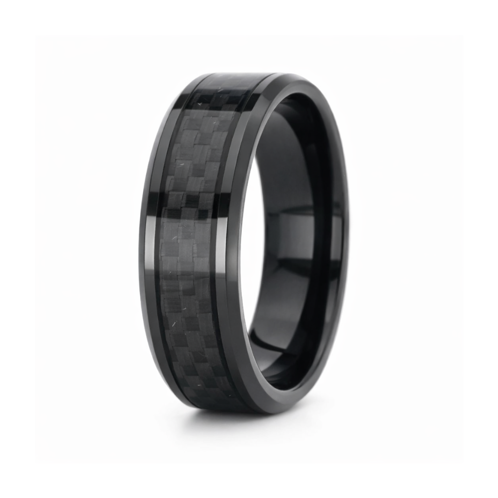 8mm Black Tungsten Carbon Fibre Ring