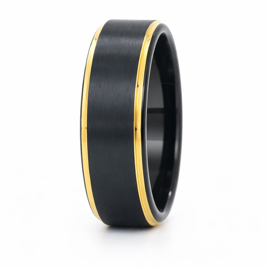 8mm Tungsten Black & Rose Gold Flat Brushed Step Band