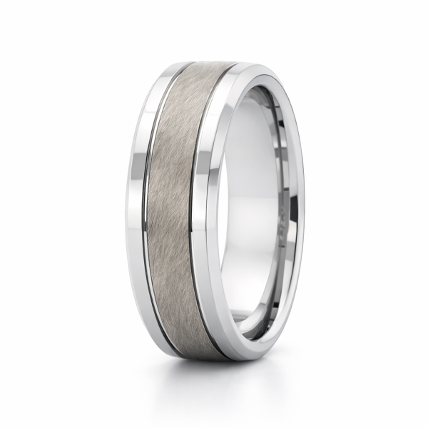 8mm Tungsten Silver Brushed Flat Bevel Groove Band
