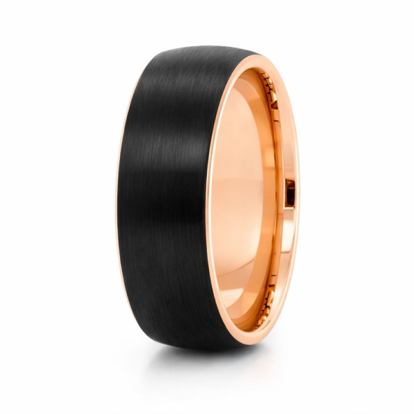 8mm Tungsten Black & Rose Gold Dome Brushed Band – 8mm