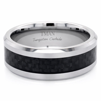8mm Bevelled Edge Carbon Fibre Tungsten Ring