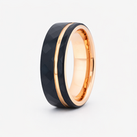 8mm Tungsten Black & Rose Gold Faceted Flat Groove Ring