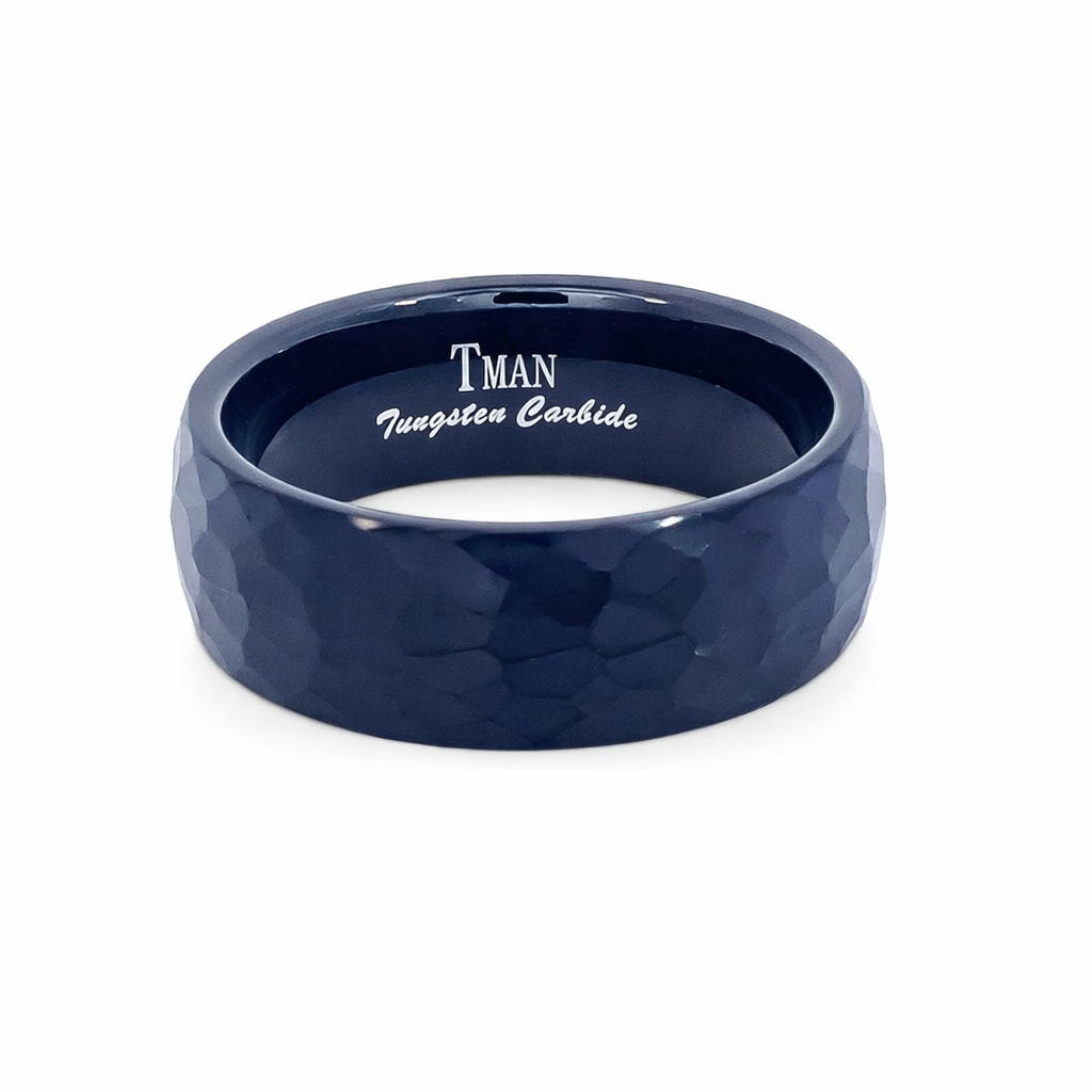 8mm Black Hammered Tungsten Carbide Ring