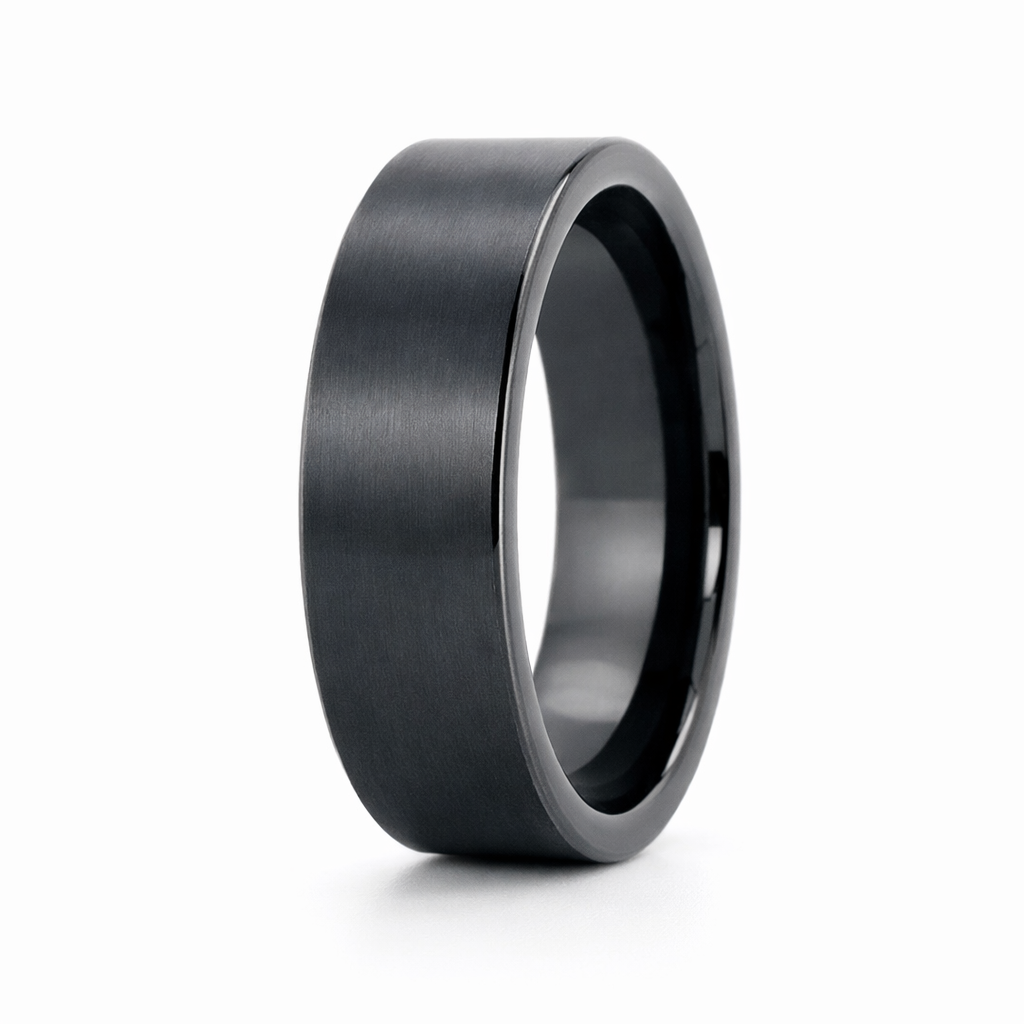 8mm Black Flat Brushed Bevel Edge Tungsten Ring