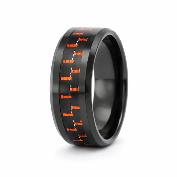 8mm Tungsten Black & Red Carbon Fibre Inlay Ring