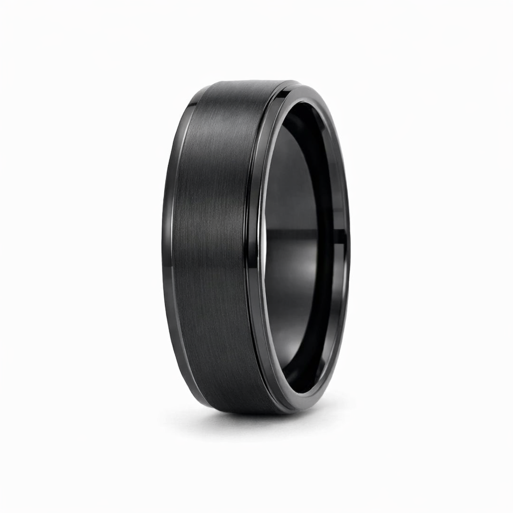 8mm Black Step-Cut Brushed Tungsten Ring
