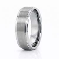 8mm Tungsten Silver Flat Brushed Step Band