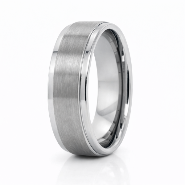 8mm Tungsten Silver Flat Brushed Step Band