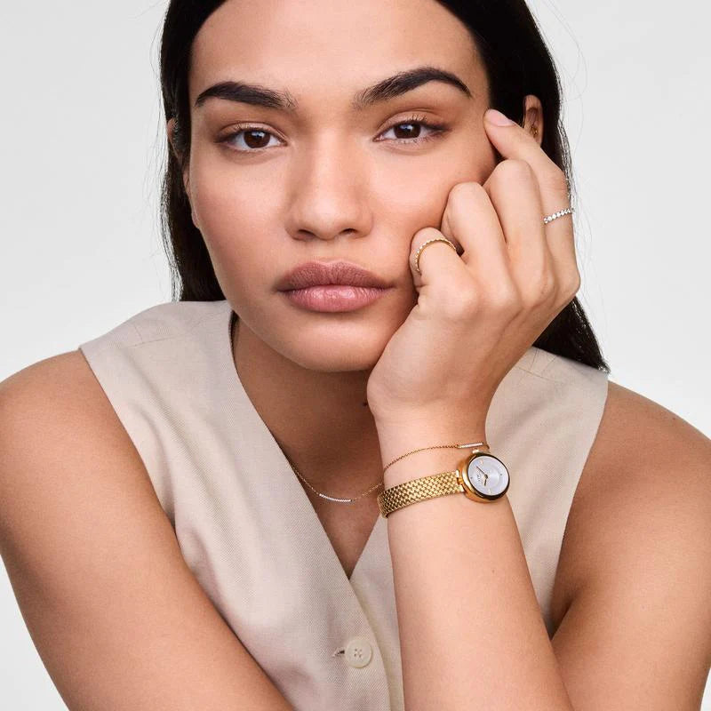 Daniel Wellington Juliette Braided Mesh White Sunray Gold Watch