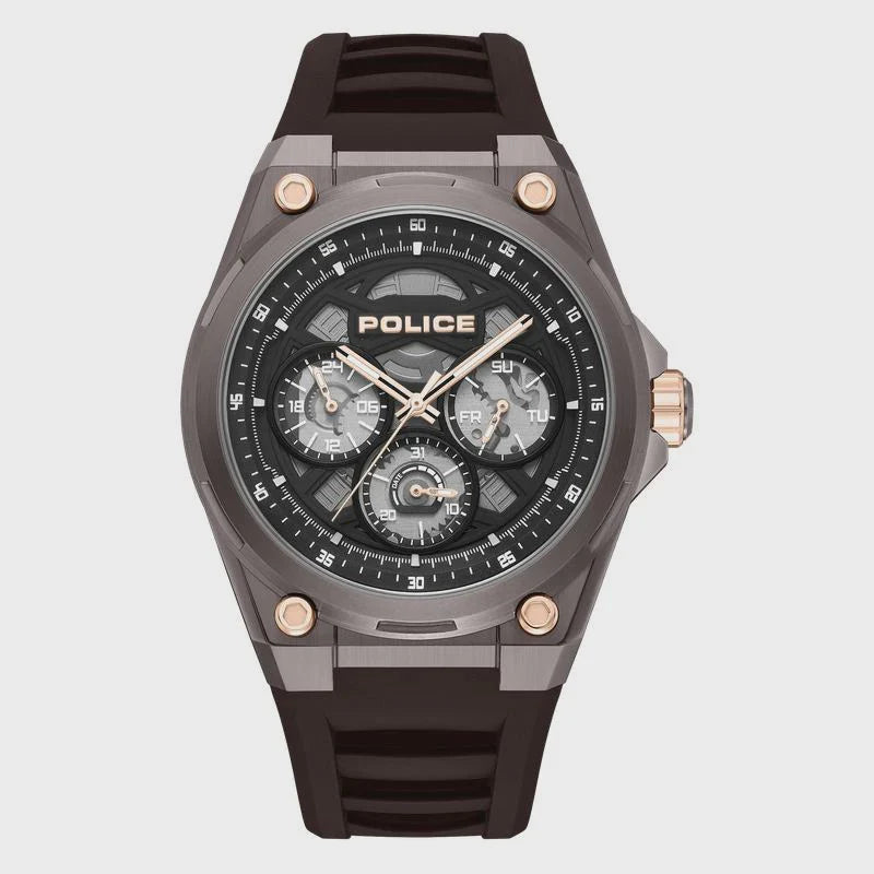 Police Dominion Multifunction Quartz Black Dial Gunmetal Ion-Plated Stainless Steel Watch