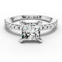 1ct Princess Traditional Pavé Solitaire Ring