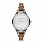 Fossil Women's Georgia Silver/Steel Round Leather Watch - ES3060